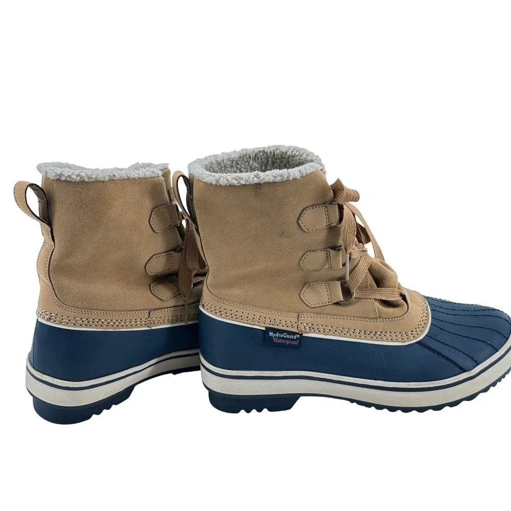 Skechers Outdoor Duck Boots‎ Womens 7.5 Tan Navy Waterproof Thinsulate